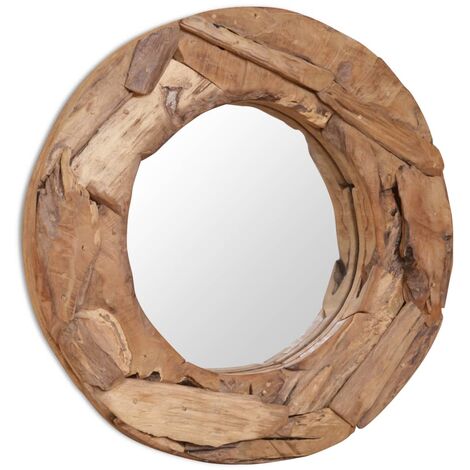 vidaXL Madera de Teca Espejo Redondo Decorativo Rústico Marrón 60 cm/80 cm