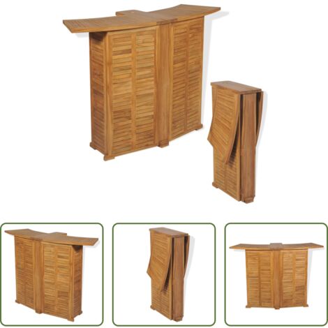 vidaXL Madera de teca -  Mesa de bar plegable de madera teca maciza 155x53x105 cm
