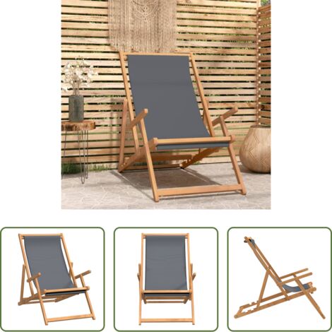 vidaXL Madera de teca -  Silla de playa plegable de madera maciza de teca gris