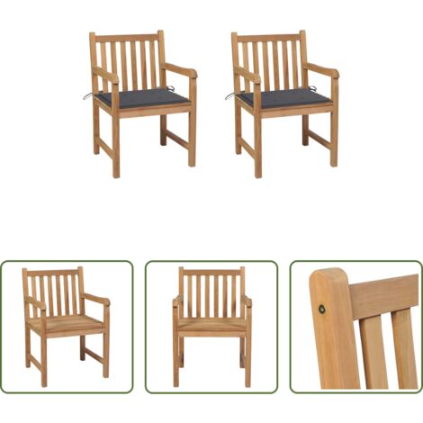 vidaXL Madera de teca -  Sillas de jardín 2 uds cojines madera de teca gris antracita