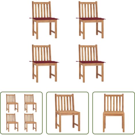vidaXL Madera de teca -  Sillas de jardín 4 unidades madera maciza de teca con cojines