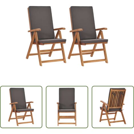 vidaXL Madera de teca -  Sillas de jardín reclinables y cojines 2 uds teca maciza gris