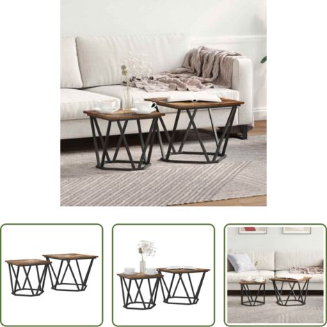 vidaXL Madera elaborada -  Conjunto de mesas auxiliares 2 pcs Roble ahumado