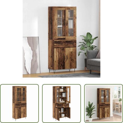 vidaXL Madera envejecida -  Aparador alto con cajón Madera envejecida 69,5 x 34 x 90 cm