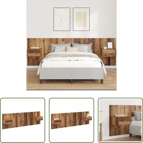 vidaXL Madera envejecida -  Cabecero con Mueble con cajón 3 pcs Madera envejecida