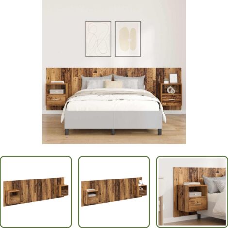 vidaXL Madera envejecida -  Cabecero con Mueble con cajón 3 pcs Madera envejecida