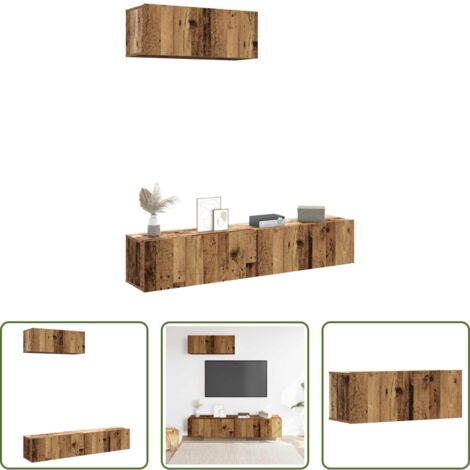 vidaXL Madera envejecida -  Conjunto de mueble de TV 3 piezas montado la pared madera vieja