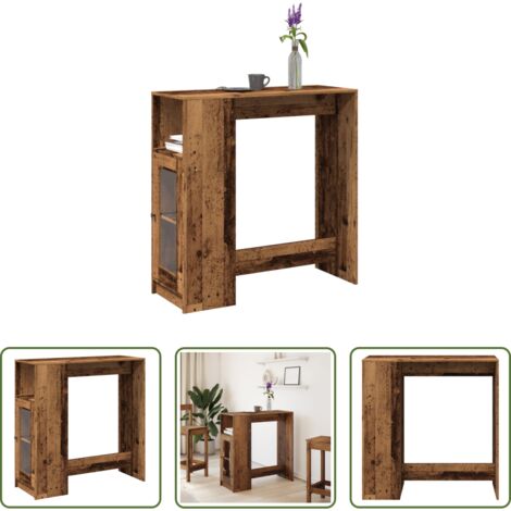 vidaXL Madera envejecida -  Mesa alta con estantes madera envejecida 101x40x103,5 cm