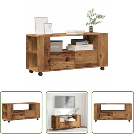 vidaXL Madera envejecida -  Mueble TV con ruedas madera ingeniería envejecida 102x34,5x43cm