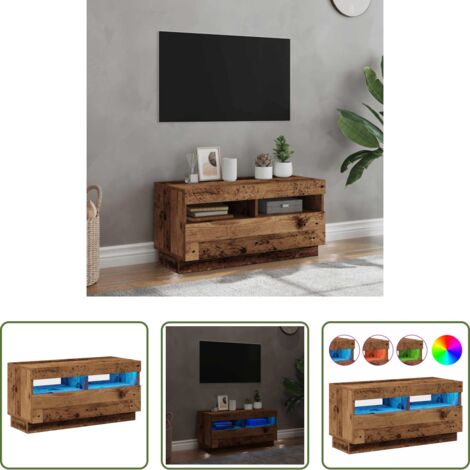 vidaXL Madera envejecida -  Mueble TV luces LED madera ingeniería envejecida 80x35x40 cm