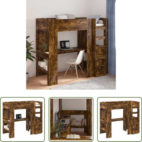 vidaXL Madera -  Estructura de litera con escritorio Roble ahumado 80 x 200 cm