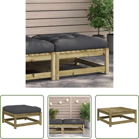 vidaXL Madera impregnada -  Taburete de jardín con cojín madera de pino impregnada