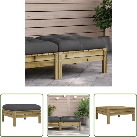 vidaXL Madera impregnada -  Taburete de jardín con cojín madera de pino impregnada