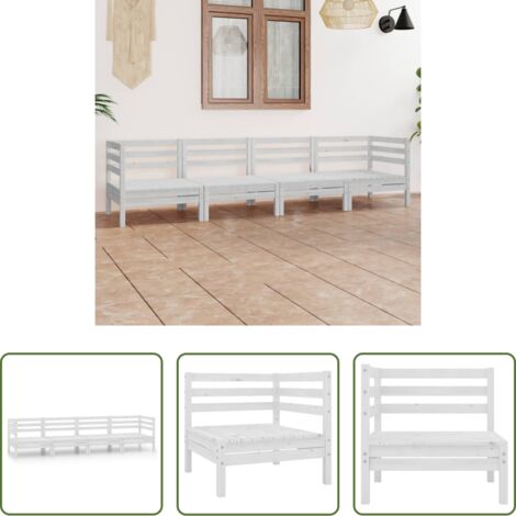 vidaXL Madera -  Juego de muebles de jardín 4 piezas madera maciza pino blanco