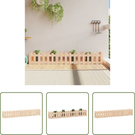 vidaXL Madera maciza - Arriate elevado jardín con valla madera maciza pino 200x30x30cm