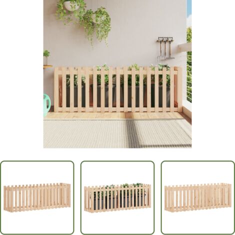 vidaXL Madera maciza -  Arriate elevado jardín con valla madera maciza pino 200x50x70cm