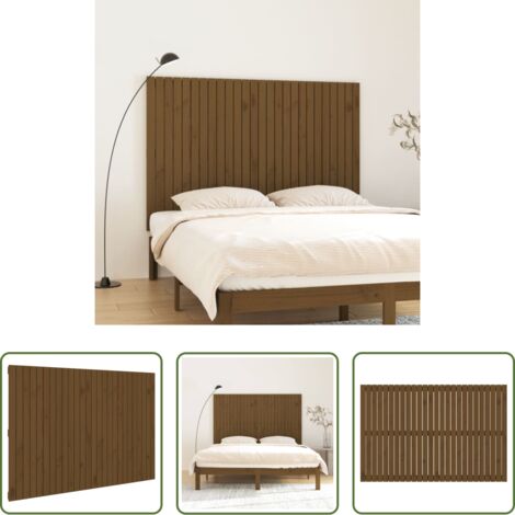 vidaXL Madera maciza -  Cabecero cama pared madera maciza pino marrón miel 166x3x110 cm