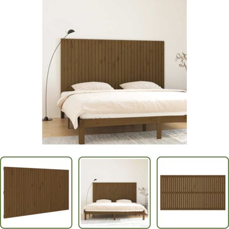 vidaXL Madera maciza -  Cabecero cama pared madera maciza pino marrón miel 204x3x110 cm