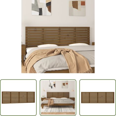 vidaXL Madera maciza -  Cabecero cama pared madera maciza pino marrón miel 206x3x63 cm