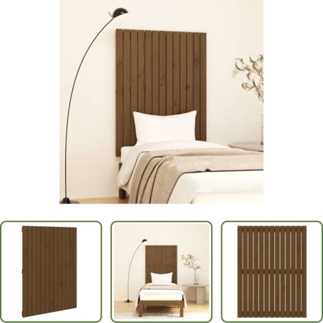 vidaXL Madera maciza -  Cabecero cama pared madera maciza pino marrón miel 82,5x3x110cm