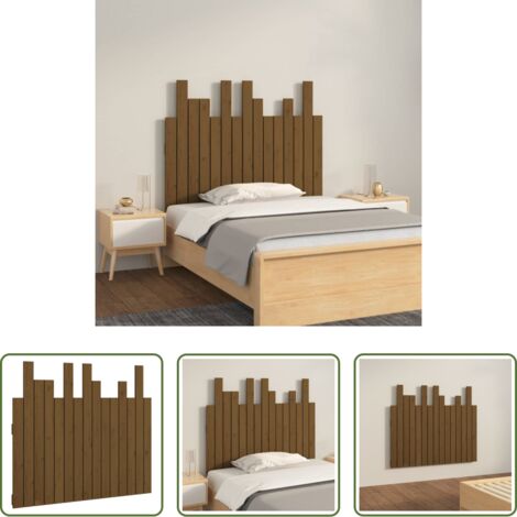 vidaXL Madera maciza -  Cabecero cama pared madera maciza pino marrón miel 95,5x3x80 cm