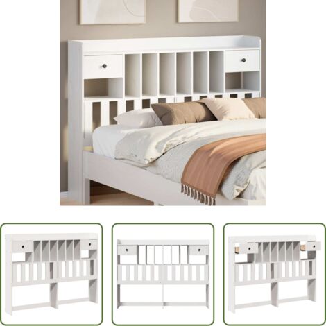 vidaXL Madera maciza -  Cabecero de cama almacenaje madera maciza pino blanco 140 cm