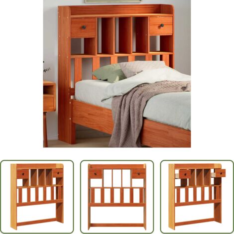 vidaXL Madera maciza -  Cabecero de cama almacenaje madera maciza pino marrón 100 cm