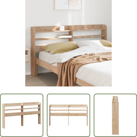 vidaXL Madera maciza -  Cabecero de cama con estantes madera maciza de pino 150 cm