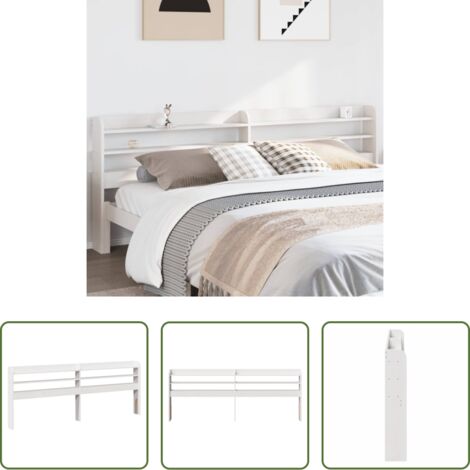 vidaXL Madera maciza - Cabecero de cama con estantes madera maciza pino blanco 180 cm