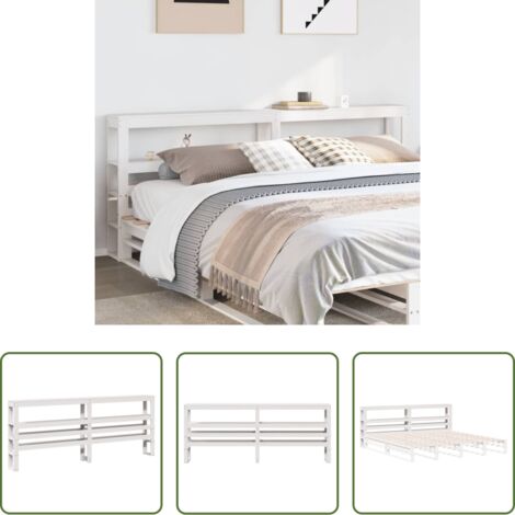 vidaXL Madera maciza - Cabecero de cama con estantes madera maciza pino blanco 180 cm