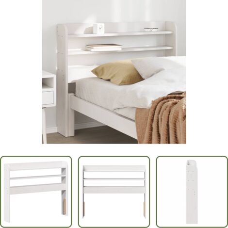 vidaXL Madera maciza -  Cabecero de cama con estantes madera maciza pino blanco 75 cm