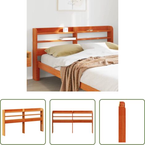vidaXL Madera maciza -  Cabecero de cama con estantes madera maciza pino marrón 150 cm