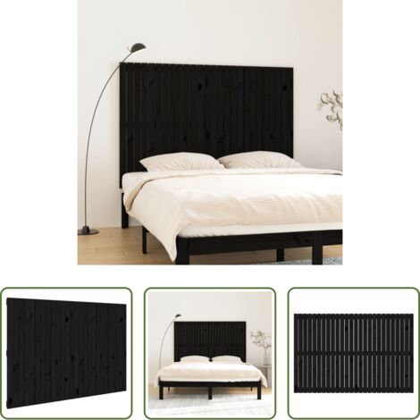 vidaXL Madera maciza -  Cabecero de cama de pared madera maciza pino negro 166x3x110 cm