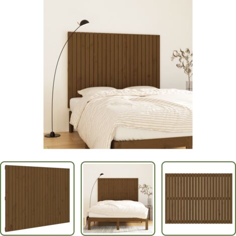 vidaXL Madera maciza -  Cabecero de cama pared madera maciza marrón miel 146,5x3x110 cm