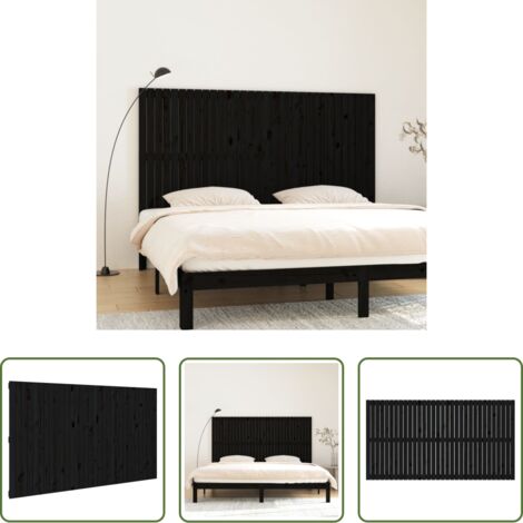 vidaXL Madera maciza -  Cabecero de cama pared madera maciza pino negro 204x3x110 cm