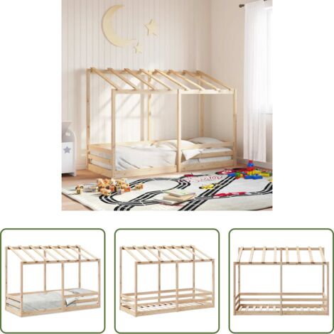 vidaXL Madera maciza -  Cama infantil con techo madera maciza pino 90x190 cm