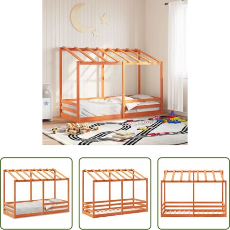 vidaXL Madera maciza -  Cama infantil con techo madera maciza pino marrón 90x190 cm