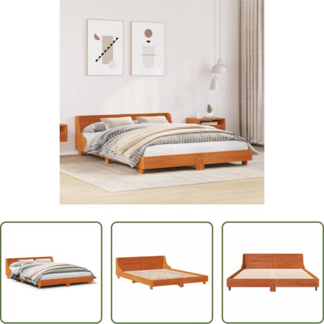 vidaXL Madera maciza -  Cama sin colchón madera maciza de pino marrón cera 140x190 cm