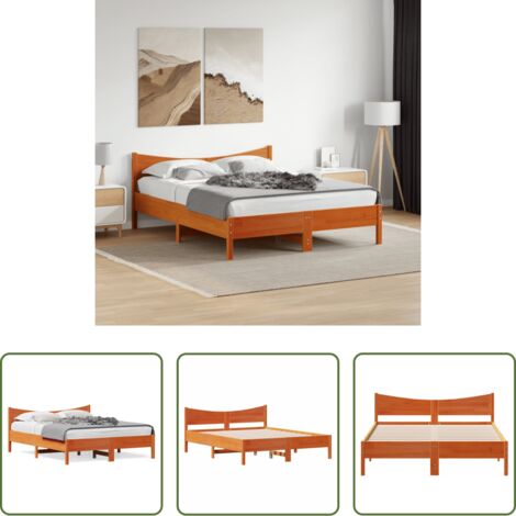 vidaXL Madera maciza -  Cama sin colchón madera maciza de pino marrón cera 160x200 cm