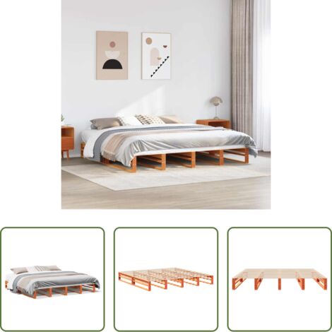 vidaXL Madera maciza -  Cama sin colchón madera maciza de pino marrón cera 180x200 cm