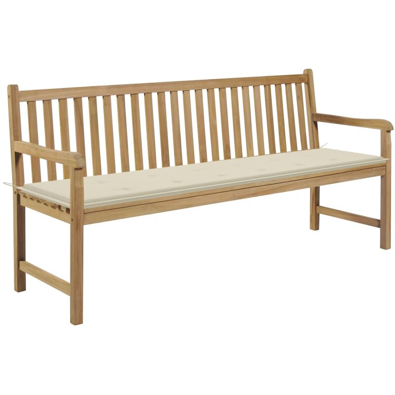 

vidaXL Madera Maciza de Teca Banco de Jardín con Cojín 175 cm Crema - Marrón