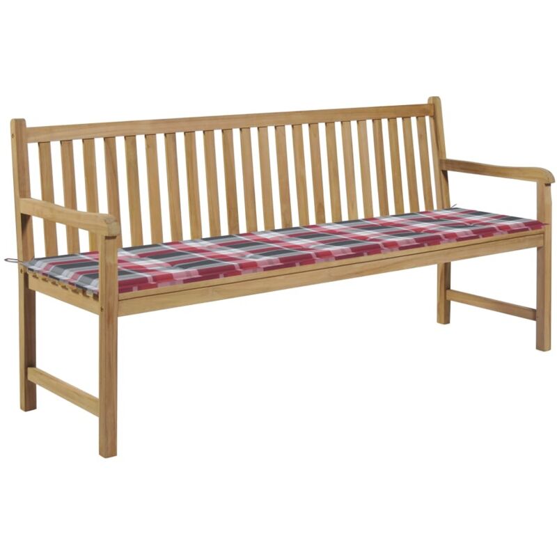 

vidaXL Madera Maciza de Teca Banco de Jardín con Cojín 175 cm a Cuadros Rojo - Marrón
