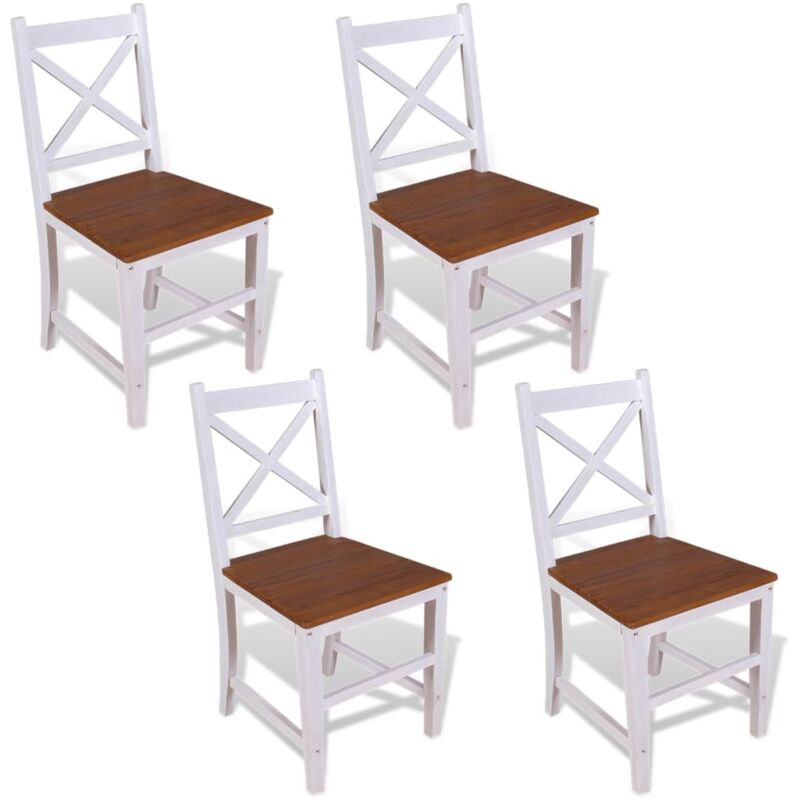 

vidaXL Madera Maciza de Teca y Caoba Sillas de Comedor 4 Unidades - Blanco