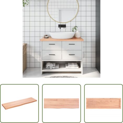 vidaXL Madera maciza -  Encimera baño madera maciza tratada marrón claro 100x30x(2-4)cm
