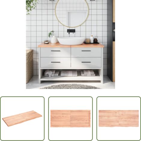 vidaXL Madera maciza -  Encimera baño madera maciza tratada marrón claro 140x60x(2-4)cm