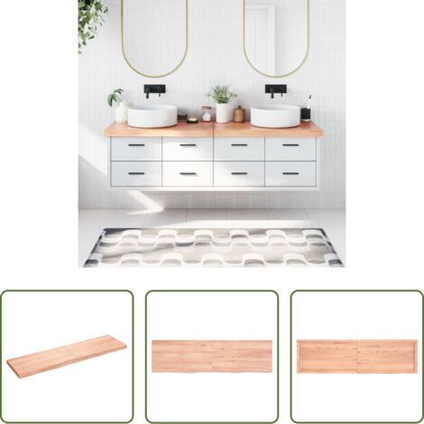 vidaXL Madera maciza -  Encimera baño madera maciza tratada marrón claro 180x50x(2-6)cm