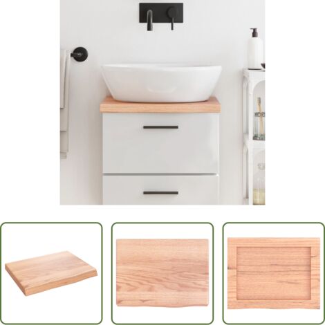 vidaXL Madera maciza -  Encimera baño madera maciza tratada marrón claro 40x30x(2-4) cm