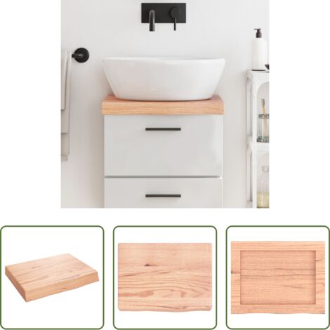 vidaXL Madera maciza -  Encimera baño madera maciza tratada marrón claro 40x30x(2-6) cm