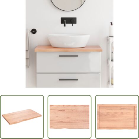 vidaXL Madera maciza -  Encimera baño madera maciza tratada marrón claro 80x50x(2-4) cm