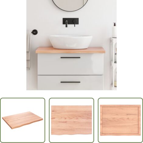 vidaXL Madera maciza -  Encimera baño madera maciza tratada marrón claro 80x60x(2-4) cm